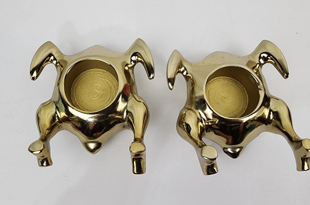 Roasted Turkey Candle Holders 4" Metal Gold Toned Funny Ready for the oven